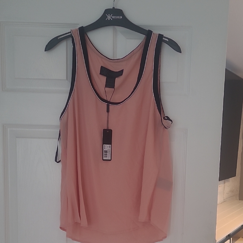 Kardashian Kollection Blush Pink Tank with Black Trim